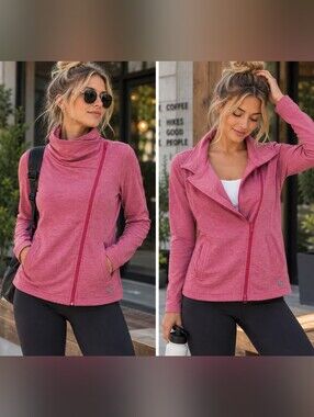 Lija Pink Asymmetrical Zip Athletic Jacket Women’s XL Golf Yoga Athleisure